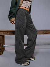 Athîral Women's Striped Print Elastic Waist Pocket Casual Pants